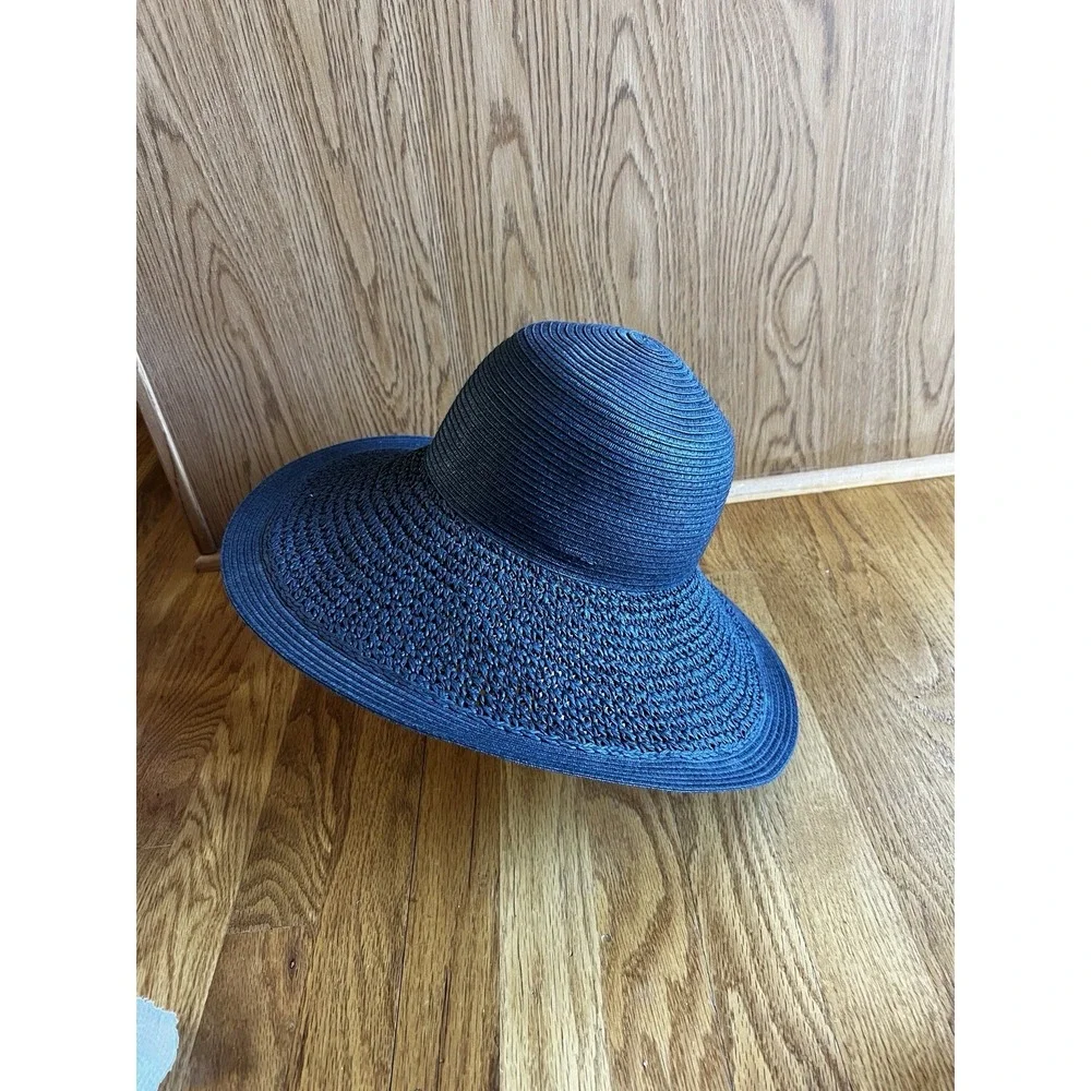 J. Crew Textured Summer Straw Hat 09500 Packable Wide Brim Dusty Dune Black‎
